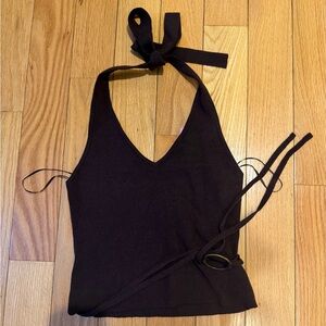 Edikted Belted Knit Brown Halter Top